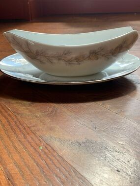 Sango Sierra Pines China Gravy Boat and Dish Pinecone Christmas Winter Apline